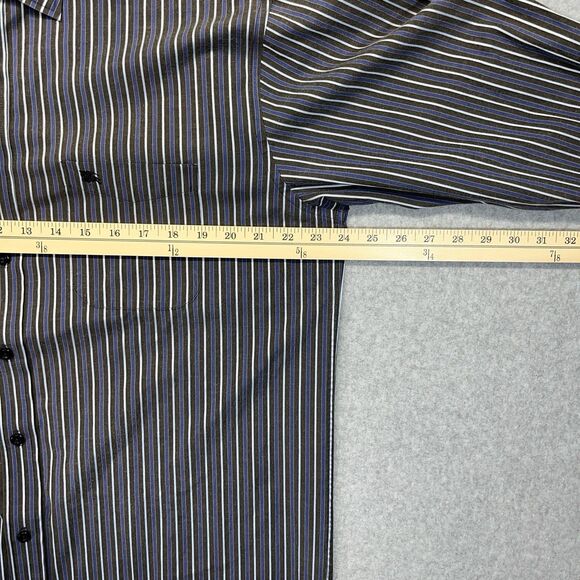 Burberry London Shirt Men’s Large Brown Blue Striped Button Up Made in England - Picture 11 of 14